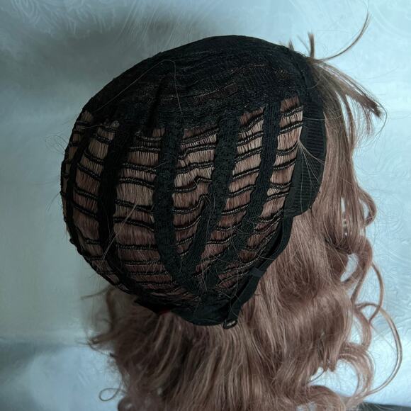 Wavy Medium Brown Purple Dark Roots Ombre Everyday Cosplay Wig with Wispy Bangs - Picture 5 of 8